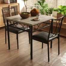 Esszimmertisch-Set für 2 Personen, quadratischer Esstisch und PU-gepolsterte Stühle, Küchen- und Esszimmer-Set für 2, 3-teiliges Esszimmertisch-Set für kleine Apartments - Grau - Übersicht 8