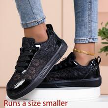 Damen Neue lässig Sportschuhe, modische flache Retro Damen Frühling/Sommer Sneaker, bequeme elegante Outdoor/Alltags lässig Trainingsschuhe, Damen Sport Outdoor Skaterschuhe - Schwarz - Übersicht 7