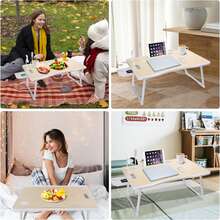 Haboqo Lap Desk With Tablet Slot, Laptop Bed Desk Tray Bed Table, Foldable Laptop Table With Storage Drawer,Portable Bed Desk For Laptop, Computer Tray With Cup Holder Notebook Stand Reading Holder For Couch Floor - 藍色 - 查看 3