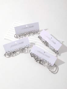 36/24/12pcs Vintage Faux Pearl Earrings Set, Elegant Square C-Shaped Earrings, Suitable For Daily Wear, Parties And Gatherings, Exquisite Holiday Gift - Silver - View 6
