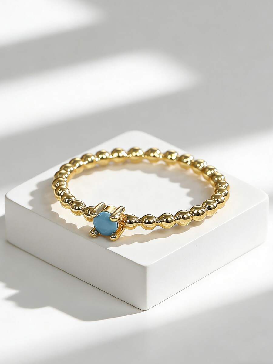 Charm-In 女士镀金绿松石串珠戒指，奢华小众设计珠宝，礼品 - 金色 - 查看 1