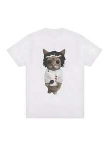 Graphic Tees Women Funny Kendrick Lamars Kitty Cat Enthusiast T-Shirt Women's Fashion Short Sleeve TshirtCasual Oversized Tshirt Street Wear - 白色 - 查看 1