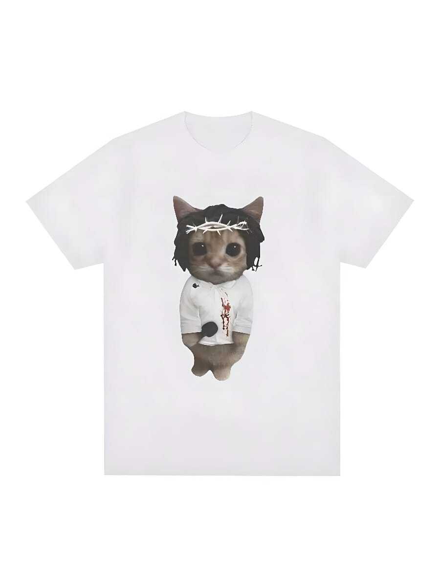 Graphic Tees Women Funny Kendrick Lamars Kitty Cat Enthusiast T-Shirt Women's Fashion Short Sleeve TshirtCasual Oversized Tshirt Street Wear - 白色 - 查看 1