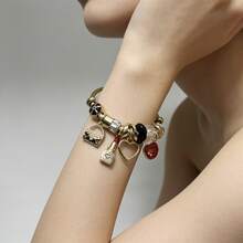 1件熊猫DIY时尚百搭心形口红不锈钢可调节手链送给闺蜜的礼物 - 金色 - 查看 6