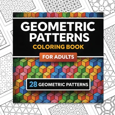28 Geometric Design Coloring Book - Large Geometric Patterns, Designed For Adults To Relieve Stress, Improve Focus, And Enjoy Creative Relaxation. Suitable For Home, Office, Travel, Waiting Time, And Quiet Moments.