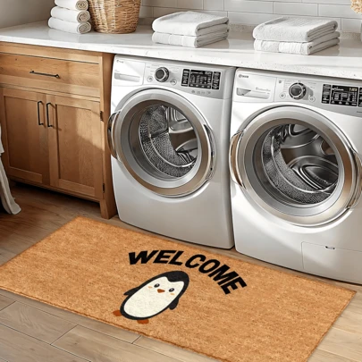 1pc Penguin Pattern Printed Rug, Faux Wool Mat - Highly Absorbent, Easy To Clean, Suitable For Home Decor, Farmhouse, Entryway, Indoor, Room, Kitchen, Dining Room, Small Office/Home Office, Sink, Laundry Room, Doormat, Kitchen Mat, Anti-Slip Mat