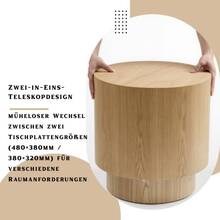 Modular Nesting Coffee Table Set Of 2 - Solid Wood Cylinder Design In Natural, Black & Walnut,Space-Saving Stacking End Tables For Living Room ø480*380+ ø380*320 - Natural - View 5