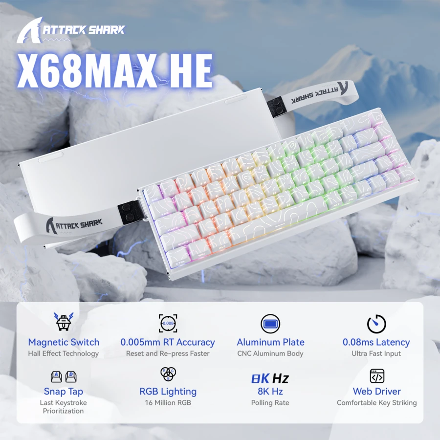 ATTACK SHARK X68MAX HE 60% Aluminum Keyboard | 8K Polling 0.08ms Latency | Hall Effect RT RGB Cloud Customization PBT Keycaps - Multicolor - View 1