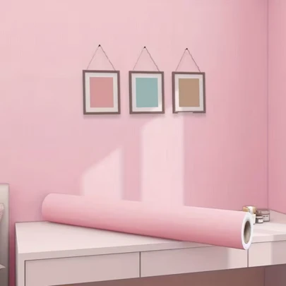 1 Roll Pink Self-Adhesive Wallpaper, DIY Waterproof & Washable, Suitable For Kitchen, Cabinets, Tables, Chairs, Room Decor, Renovation, Self-Adhesive Wall Paper, Wall Sticker, Home Decoration