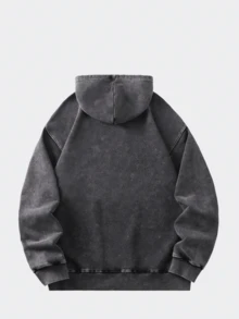 All Cotton Wash Old Textured Vintage Hoodie Men's Cotton Pickling Hoodie Loose Basic Casual Street Jumper With Pockets - 黑色 - 查看 2