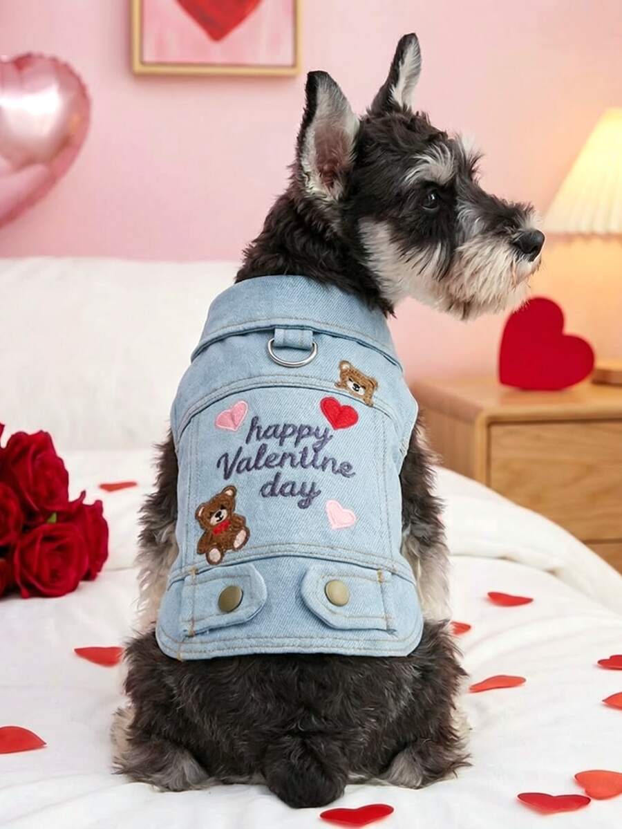 1 قطعة ملابس أليفة، تصميم دب جميل لملابس الكلاب/القطط، ملابس مريحة وأنيقة للكلاب الصغيرة، مناسبة لعيد الحب - الأزرق - مشاهدة 1