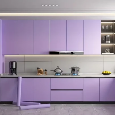1 Roll Purple Self-Adhesive Wallpaper, DIY Waterproof & Washable, Suitable For Kitchen, Cabinets, Tables, Chairs, Room Decor, Renovation, Self-Adhesive Wall Paper, Wall Sticker, Home Decoration