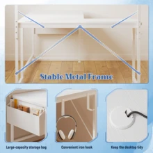 EnHomee 43.3" Reversible L Shaped Computer Desk Home Office Desk Gaming Desk With LED Light Power Outlet Storage,White - View 6