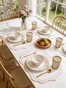 1-12pcs Embroidered Fabric Placemats, Easy To Clean, Wipe-Able, Non-Slip, Dining Table Mats, Holiday Wedding Party Decor, Suitable For Home, Restaurant, Dining Room Decoration, Home Goods - Multicolor - View 4