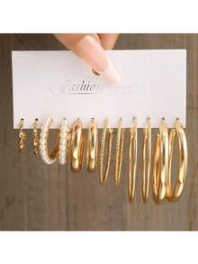Bộ khuyên tai ngọc trai giả phong cách Bohemian 36/24/12 chiếc, khuyên tai vòng vuông hình chữ C tối giản thanh lịch dành cho nữ, phù hợp để đeo hàng ngày và dự tiệc, món quà ngày lễ tinh tế. - Vàng - Xem 10