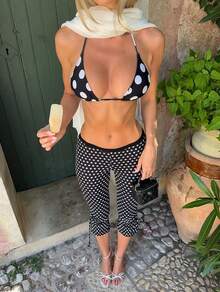Quần legging nữ Dila Polly kiểu dáng cổ điển retro, họa tiết chấm bi tương phản, quần lửng đa năng cho trang phục cuối tuần, trang phục thường ngày mùa hè. - màu đen - Xem 3