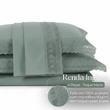 Micropercal 400 Thread Count Sheet Set, Queen And King Size, 4 Pieces, Embroidered With English Lace, Elasticated, Soft Touch, Plain, Habitat - 綠色蕾絲 - 查看 4