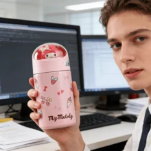 Miniso Sanrio Thermos Cup High-Value Cartoon Cute My Melody Stainless Steel Vacuum Flask With Rope Mini Portable Insulated Water Cup Water Bottle Tumbler 280ml/9.47oz - Pink - View 1