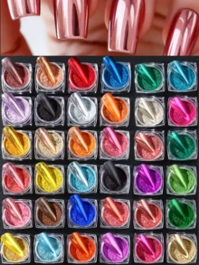 36pcs Random Color Holographic Powder Set, Metallic Gold & Laser Silver, For Nail Art Decoration - Multicolor - View 6