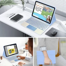 可拆卸可充电（280mAh）触控板键盘保护套，带笔槽，兼容三星 Galaxy Tab / iPad / Redmi iPad SE，磁吸式蓝牙键盘保护套（紫色） - 紫色 - 查看 5