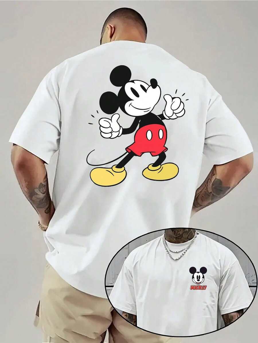 Authorized By Disney, The Classic Mickey Mouse Thumb Retro Animation Image Is A Collection And Practical Project. A High-Quality Men's Pure Cotton T-Shirt - trắng - Xem 1