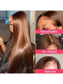 200% Density 13x6 13x4 5x5 Lace Front Wig, Brazilian Straight Brown #4 Mixed Human Hair Wig, 13x6 13x4 5x5 Lace Front Wig With Pre-Plucked Hairline And Baby Hair, Suitable For 8-34 Inches - Brown - View 4