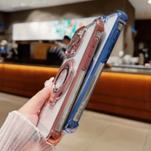 奢华防震粉色保护手机壳 - 全新磁吸支架，兼容 16、15、14、13、12、11 Pro Max，晶莹剔透，防震防摔 - 磁吸式手机壳 - 适用于多种型号 - 粉色 - 查看 4