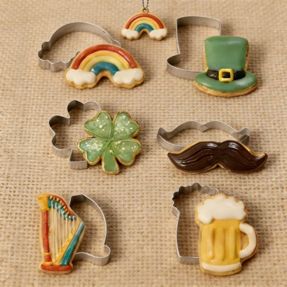 6pcs Stainless Steel St. Patrick's Day Cookie Cutter Set - Shamrock, Beer Mug & Mustache Creative Novelty Baking Tools For DIY Cookies, Parties & Holiday Treats, Kitchen Gadgets & Accessories