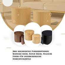 Modular Nesting Coffee Table Set Of 2 - Solid Wood Cylinder Design In Natural, Black & Walnut,Space-Saving Stacking End Tables For Living Room ø480*380+ ø380*320 - Natural - View 3