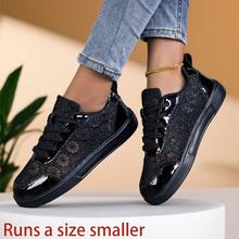 Damen Neue lässig Sportschuhe, modische flache Retro Damen Frühling/Sommer Sneaker, bequeme elegante Outdoor/Alltags lässig Trainingsschuhe, Damen Sport Outdoor Skaterschuhe - Schwarz - Übersicht 4