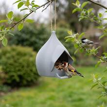 泪滴形悬挂式野生鸟类喂食器，带栖木，户外野生鸟类喂食器，带排水孔，易于填充和清洁，后院花园鸟类喂食器 - 均碼 - 查看 2