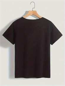2Pack/Set Basic Black Crew Neck Tees Soft Polyester Breathable Fabric Short-Sleeve Crew Neck Tee, Versatile Layering Essential, Casual Basic Top - 黑色 - 查看 2