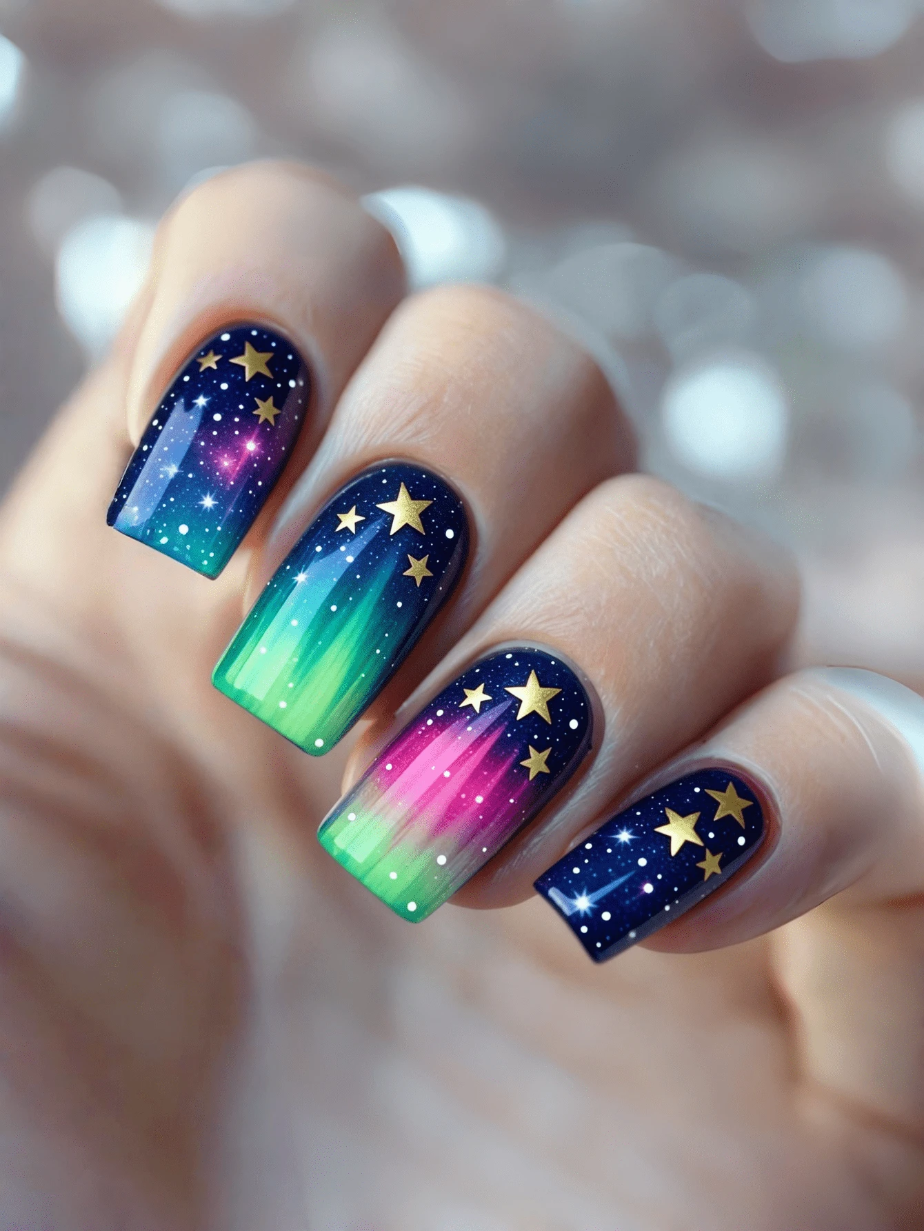 24 naglar med blå gradientstjärnmönster, trycknaglar, lösnaglar, nageltillbehör, konstnaglar, Y2k-naglar - Kungsblått - Visa 1
