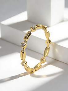 Charm-In Women's Gold-Plated Zirconia Inlaid Ring, Fashion Versatile Midi Ring, Luxury Daily Wear Jewelry - Gold - View 3