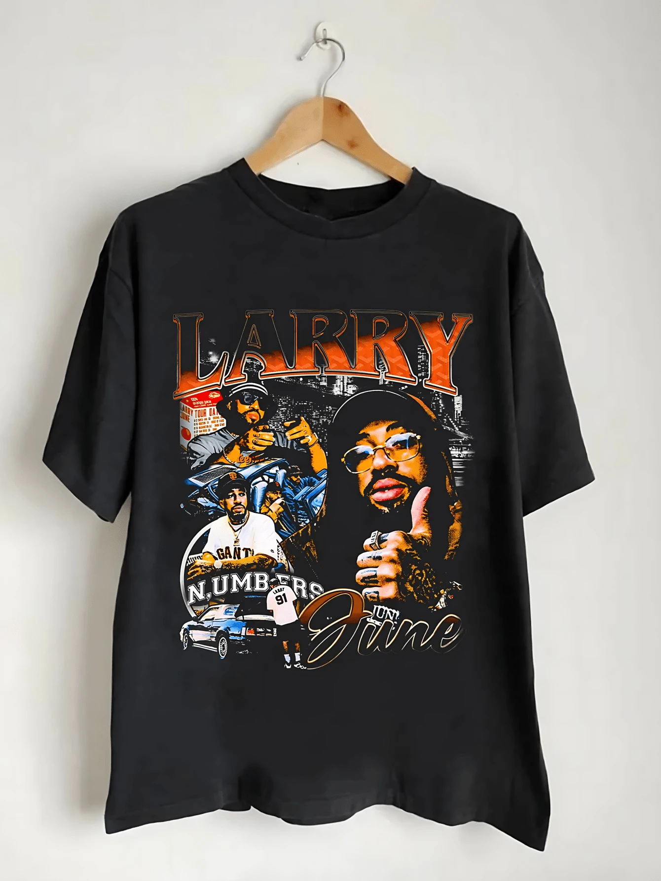 Vintage Larry June Shirt Rapper Larry June Bootleg Shirt Retro Larry June Shirt For Fan Larry June Unisex Rap Hip Hop Y2k Clothi - 黑色13 - 查看 1