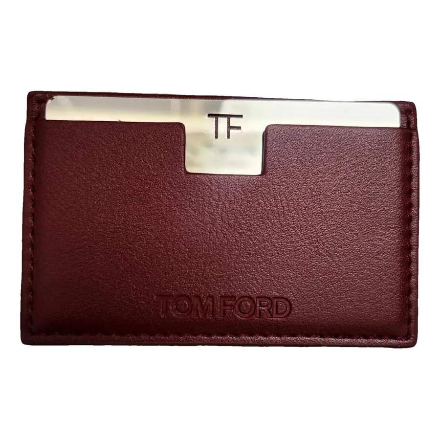 Tom Ford 奢华超薄卡包，内置镜子，独特设计，男女通用卡包礼品 - 酒紅色 - 查看 1