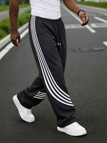 Spring/Summer Casual Colorblock Striped Men's Pants, Daily Wear & Street Fashion - Black - View 4