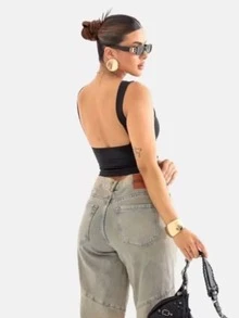 Women's Backless Cropped Top In Supplex Fabric With A Touch Of Polyamide - International Fashion - 玫紅色 - 查看 2