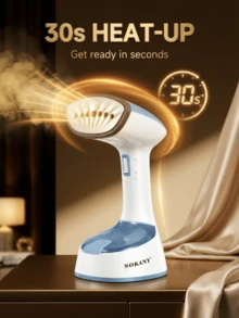 SOKANY 1400W Vaporizador de ropa de alta potencia, vapor rápido en 30s, tanque de agua grande, diseño anti-fugas de varios ángulos, plegado con un solo clic, portátil y fácil de almacenar, boquilla de 7 orificios que elimina fácilmente las arrugas profundas, panel de acero inoxidable, conveniente para viajes y uso doméstico, alisa rápidamente las arrugas y mantiene la ropa limpia y elegante. - Enchufe EU Tipo E(220-240V) - Ver 7