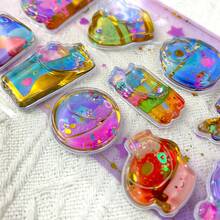 1套4款全息摇摇贴纸 - 激光闪光3D贴纸，Guka手账装饰贴纸，减压贴纸，适用于手机壳、笔记本、行李箱，完美的情人节礼物 - 查看 3