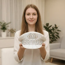 1 pieza Sombrero nupcial elegante y ajustado hecho a mano, accesorio para fiesta de cóctel - Blanco - Ver 2