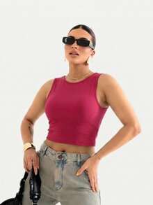 Women's Backless Cropped Top In Supplex Fabric With A Touch Of Polyamide - International Fashion - 玫紅色 - 查看 1