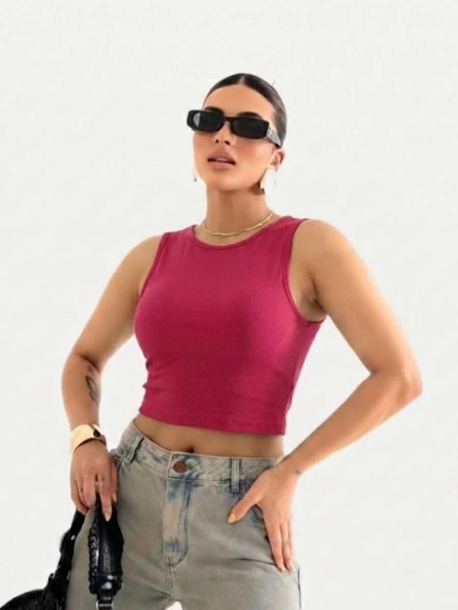 Women's Backless Cropped Top In Supplex Fabric With A Touch Of Polyamide - International Fashion - 玫紅色 - 查看 1
