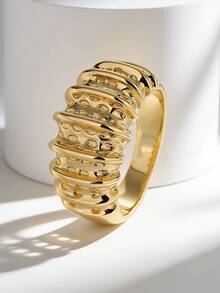 Charm-In Vintage Multi-Layer Textured Gold-Plated Ring, Distressed Wrinkle Design, Stacking Accessory, Unique Birthday Gift - Gold - View 4