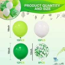 50pcs 10 Inch Green & White Balloons With Confetti, Jungle Theme, Perfect For Kids Boys Birthday Parties, Baby Showers, Anniversaries & More - Multicolor - View 2