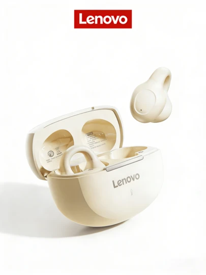 Lenovo Auriculares Bluetooth, estilo clip, diseño abierto, actualización Bluetooth 5.4, sin fugas de sonido, cómodos para uso prolongado, baja latencia, auriculares inalámbricos para deportes, música y juegos, compatibles con teléfonos Apple, Huawei, Xiaomi y OPPO.