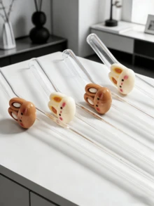 1/2pcs[Cute Rabbit Decorated Reusable Glass Straws]Bendable Straws | Cleaning Brush Included | Suitable For Bubble Tea/Coffee/Juice/Smoothie | Handmade | Christmas/Valentine's Day/New Year/Birthday/Halloween/Thanksgiving/520/Carnival | Kitchen/Cafe/Bar/Outdoor Travel/Party/Wedding | Girlfriend/Boyfriend/Parents/Friends/Nature Lovers | Exquisite Gift Set - Multicolor - View 4