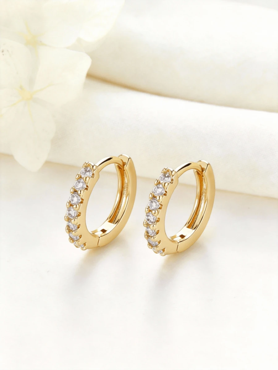 Your New Everyday Staple! Sparkly Gold Huggie Earrings - Gold - View 1
