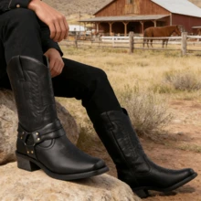 American Western Cowboy Boots For Men, High-Top Outdoor Riding Motorcycle Boots, Work Boots - màu đen - Xem 6