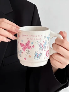 1个手绘彩色蝴蝶水彩陶瓷马克杯，灵感源自多巴胺的蝴蝶拿铁杯，可爱艺术早餐牛奶杯，高品质闺蜜水杯，甜蜜情侣牛奶杯，适用于客厅、餐厅、办公室、宿舍，礼品 - 彩色 - 查看 10
